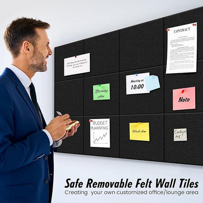 Large Office Cork Board Alternative - 47"x35"12 Pack Felt Wall Tiles Self-Adhesive Safe Removable No Damage for Wall Pin Board Tack Board Felt Cork Board for Walls or Office 48 x 36