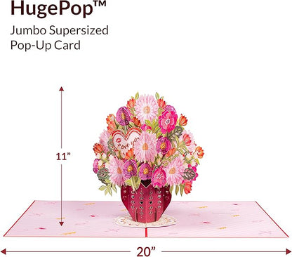 Paper Love HugePop 3D Love You Bouquet Pop Up Card, with Detachable Paper Flower Bouquet, Gift for Birthday, Anniversary, Wedding, All Occasion - Jumbo 10" x 14" Cards - Includes Envelope and Note