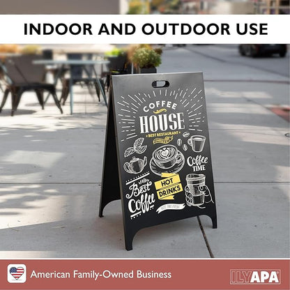 Ilyapa Modern Metal Double Sided Swinging Chalkboard Sidewalk Sign - Magnetic A Frame Alternative Menu Board, Sandwich Large Hanging Board Message Sign for Restaurant