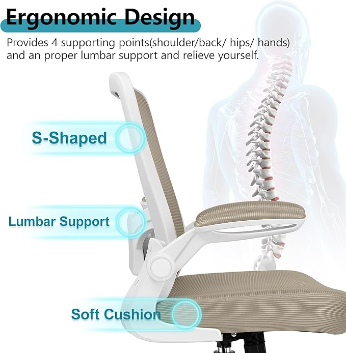 FelixKing Office Chair, Ergonomic Desk Chair Breathable Mesh Chair with Adjustable High Back Lumbar Support Flip-up Armrests, Executive Rolling Swivel Comfy Task Computer Chair for Home Office