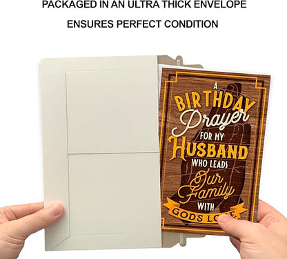 Prime Greetings Religious Birthday Card For Husband, Made in America, Eco-Friendly, Thick Card Stock with Premium Envelope 5in x 7.75in, Packaged in Protective Mailer