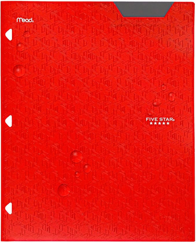 Five Star 2-Pocket Folder, Plastic Folder with Stay-Put Tabs, Fits 3 Ring Binder, Holds 8-1/2" x 11" Paper, Red (333420D-ECM)