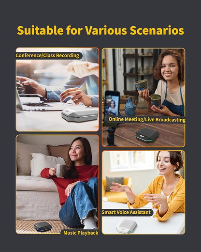 KURO CSP-102 Bluetooth AI Speakerphone Conference Speaker and Microphone with AI Noise Cancellation Long Coverage 360 Degree Voice Pickup Wireless Office Mic for Zoom Meeting Skype Teams Black