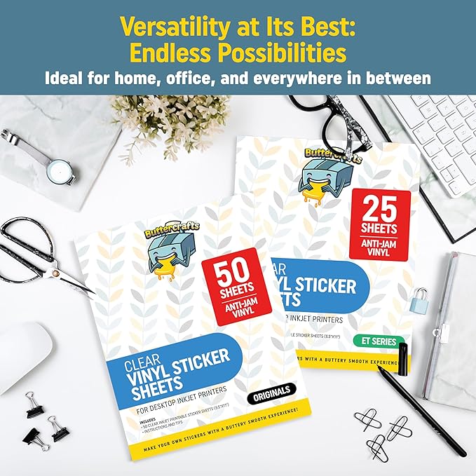 Clear Printable Vinyl for Inkjet Printer (Clear Sticker Paper | Waterproof | 50 Sheets) - Transparent Inkjet Printable Vinyl Sticker Paper Avoid Jams for Printers | Transparent Sticker Paper