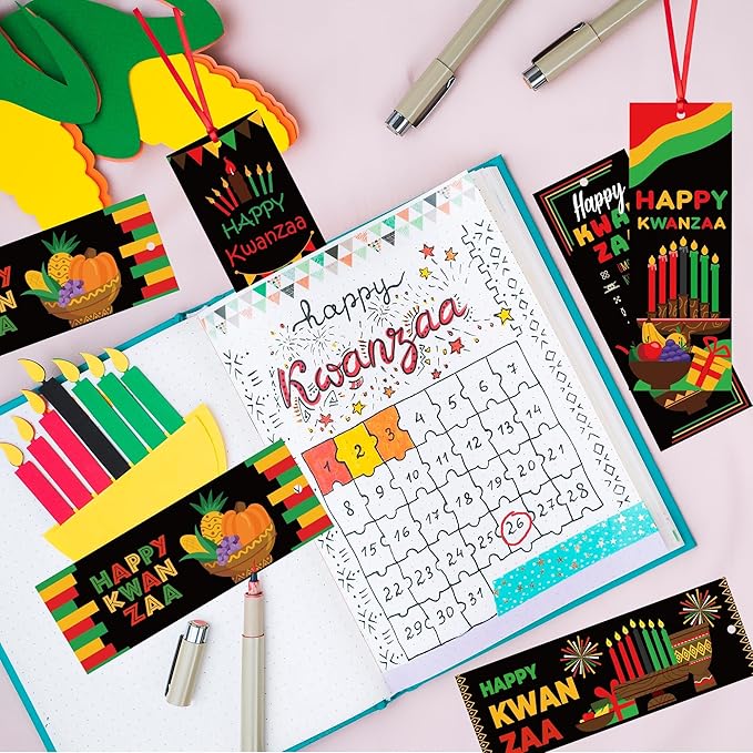 Haooryx African Kwanzaa DIY Bookmarks - 120Pcs Kwanzaa Bookmarks Happy Kwanzaa Bookmarks African Traditional Heritage Kwanzaa Festival Book Marks Kwanzaa Party Celebrates Classroom Inspirational