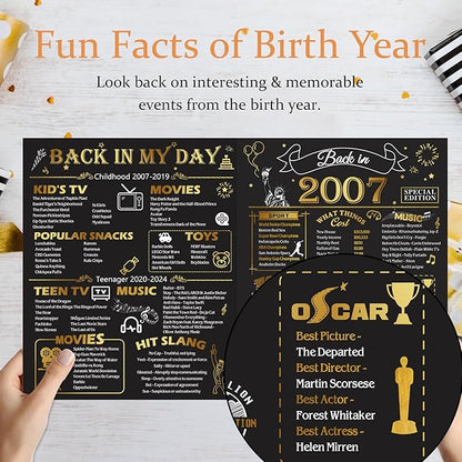 18th Birthday Card for Men Women, 3D Pop Up 18th Birthday Gifts Cards for Him Her, Back In 2007 Funny 18 Year Old Birthday Decorations, Black Gold