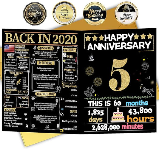 Joycard 5th Anniversary Card for Women Men, Gold Wedding Card for Wife Husband, Sweet Marriage Decorations Gifts for Couple, Perfect for Her Him on Anniversary Day, Wood Wedding Card, Back in 2020