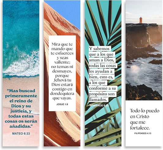 Spanish Christian Verses Bookmarks, 8x2inch Variety Pack Bookmarks, Christian Bookmark, Page Marker Divider, Christian Gifts for All Occasions Divisor de lectura (Quantity of 4)