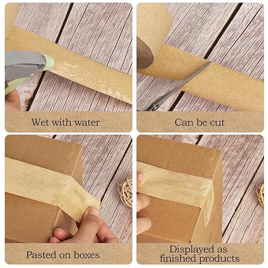 3 Pack Water Activated Gummed Kraft Paper Tape, Brown Kraft Gum Tape for Picture Framing Secure Packing, Heavy Duty Adhesive - 36mm x 89yd