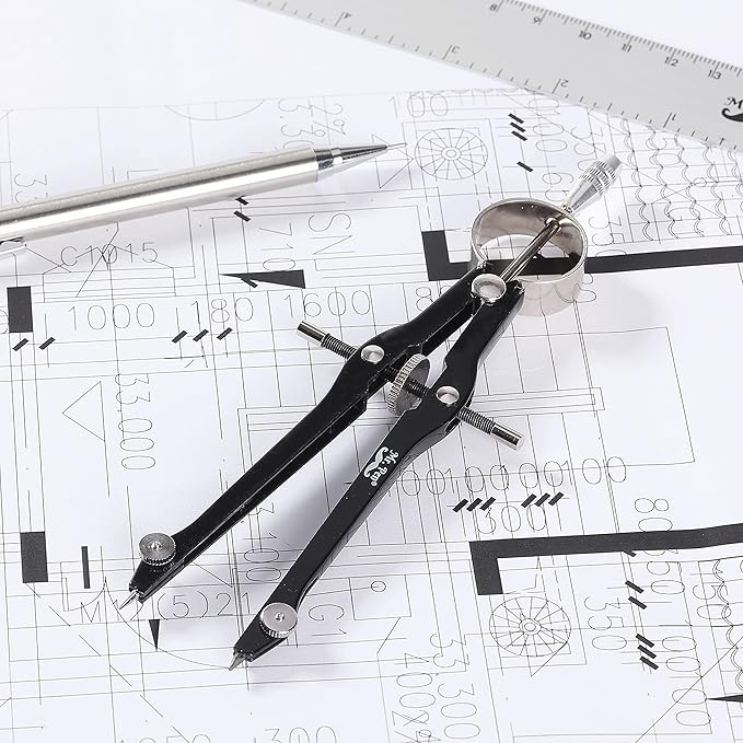 Mr. Pen- Professional Compass with Lock, Black, Compass for Geometry, Drafting Compass, Precision Compass Math, Geometry Compass, Compass Drawing, Compass with Wheel, Metal Compass Geometry