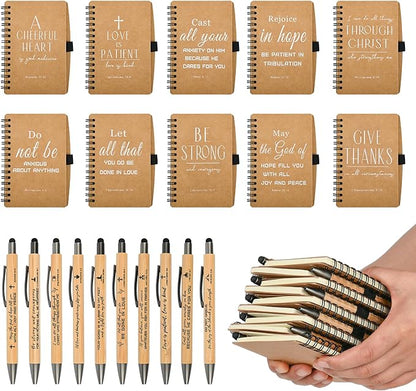 INSADA Christian Prayer Journal Spiral Notebooks Bulk with Pens - Small Notepads (4.13”x5.43”) - Easter Gifts for Women men,Church Members & Bible Study Groups (60 sets Brown)