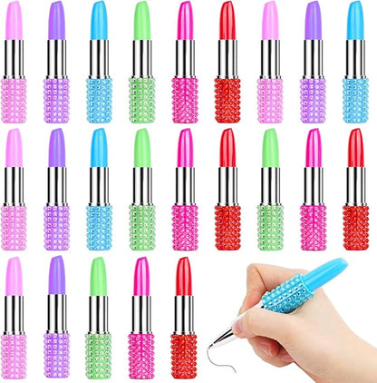 DomeStar 24PCS Lipstick Shape Pens, Creative Ballpoint Pens Rhinestone Crystal Ballpoint Pen Lipstick Cute Ball Pen for Office Stationery Women Girls Students Children Gift