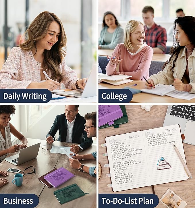 Lined Journal Notebook for Women Men, A5 Hardcover Leather Journals for Writing, 200 Pages Thick Paper, Daily Journal Notebook for Work, School, Note Taking, Business, Travel, College Ruled