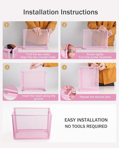 Oterri Hanging File Organizer, Metal File Organizer, Portable Desktop File Organizer for Letter Size Folder, Mesh Hanging File Crate for Office,Folders Not Included(Fairy Pink,1 Pack)