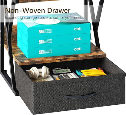 aboxoo Printer Stand For Desk With Storage Drawer, 2 Tier Desktop Or Under Desk Shelf, Multi-Purpose Desk Organizer For Home Office, fit Fax Machine/3D Printer/Scanner, Rustic Brown