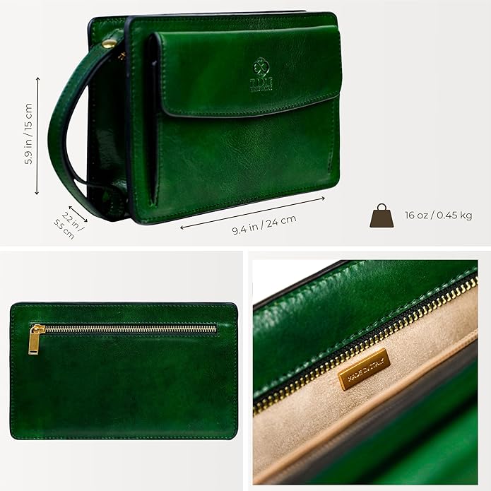 Time Resistance Leather Clutch for Men Organizer Wrist Bag Briefcase Handmade in Italy Gift Box Included