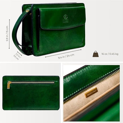 Time Resistance Leather Clutch for Men Organizer Wrist Bag Briefcase Handmade in Italy Gift Box Included