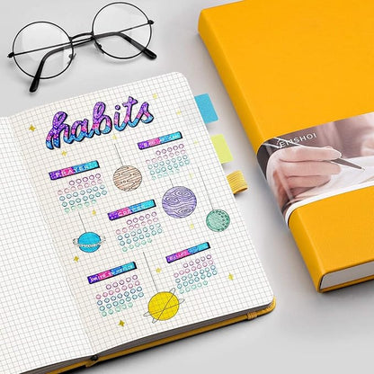 EMSHOI Graph Paper Notebook - 256 Pages A5 Graph Notebook/Journal, Square Grid Notebooks for Work, 120gsm Thick Paper, Executive Hardcover Leather, Inner Pocket, Pen Loop 5.75'' × 8.38''-Yellow