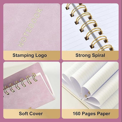 Spiral Notebook College Ruled Soft Cover Suede Aesthetic Note book 160 Pages 8.5" x 6.34" For Work Note taking,Journals For Writing School Office With Double-Sided Pocket,100GSM Thick Paper