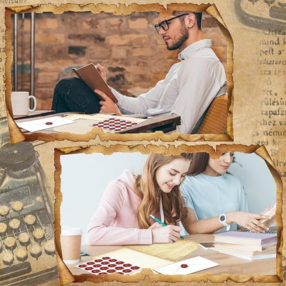 TaoBary 160 Packs Stationery Paper Set (50 Double Sided Stationery Writing Papers 50 Matching Envelopes) 60 Round Dot Sticker, 10 Design(Retro,8.5 x 11 Inch)