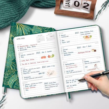 2026 Planner, 12 Month Weekly and Monthly Calendar 2026, Hardcover Daily Agenda Planners from Jan. to Dec, Habit Tracker Journal with Ribbon Bookmark 5.75" x 8.4"(Peacock Green)