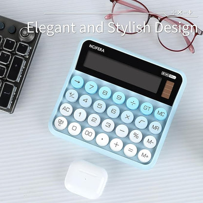 True Mechanical Switch Calculator,12 Digits, Large LCD Display,Big Buttons,Solar and Battery Dual Power Mechanical Keyboard Desktop Calculators,Cute and Aesthetic (Blue Gradient, Large)