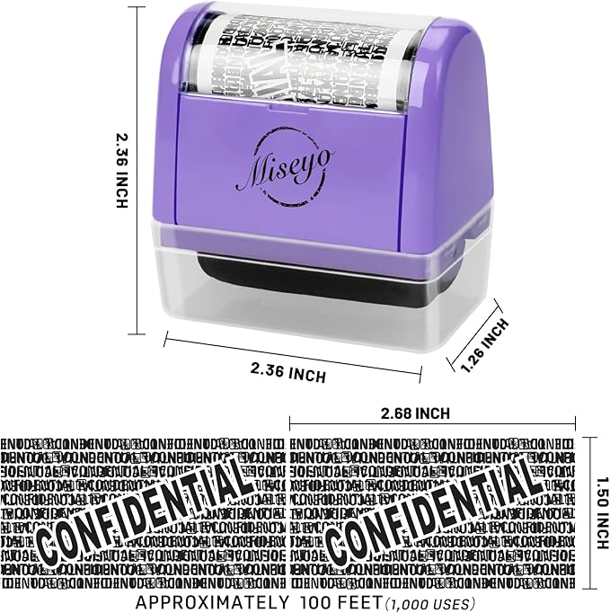 Miseyo Identity Theft Protection Roller Stamp Set - Purple (6 Refill Ink Incleded)