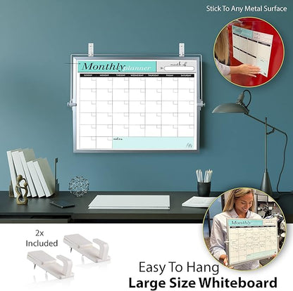 Dry Erase White Board for Desktop & Wall 12"x16" with 2 Magnetic Removable Planners - Weekly & Monthly to Do List Board with Stand, 6 Markers Eraser & Wall Hangers - Portable Double Sided Magnetic