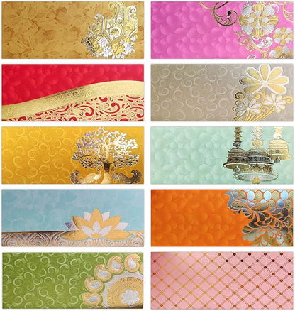 PARTH IMPEX Shagun Gift Envelope (Pack of 10) Assorted Color Designs Money Holder Fancy Packet for Christmas Diwali Easter Birthday Wedding Anniversary Designer Invitation Envelopes
