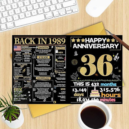 Joycard 36th Anniversary Card for Women Men, Gold Wedding Card for Wife Husband, Sweet Marriage Decorations Gifts for Couple, Perfect for Her Him on Anniversary Day, Back in 1989