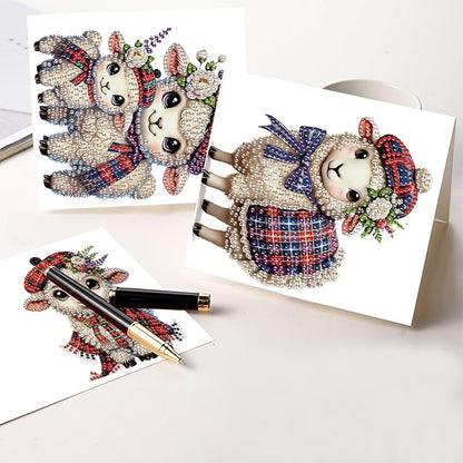 6pcs Diamond Art Painting Kit Greeting Card, Hat Goat 5D DIY Diamond Handmade Holiday Glitter Greeting Card with Envelope, Holiday Gift Congratulation