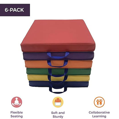 Factory Direct Partners SoftScape 15 inch Square Classroom Floor Cushions with Handles; Flexible Seating for Daycare, Preschool, Playroom; 2 inch Thick Deluxe Foam (6-Piece) - Assorted, 12228-AS