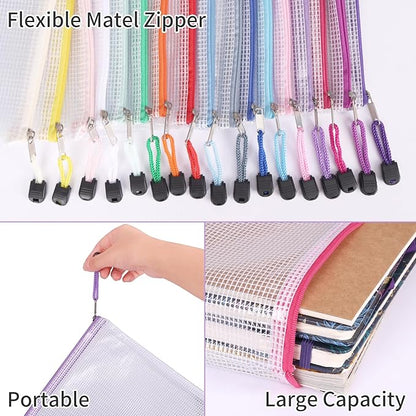 EOOUT 42pcs Mesh Zipper Pouch, 8 Sizes Waterproof Zipper Bags, 17 Colors, Multipurpose for Board Games Travel Storage, School Supplies, and Home Organization