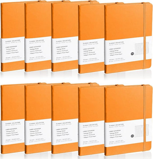 Lined Journal Notebook, 10Pack(Orange), 160 Pages, Medium 5.7 inches x 8 inches - 100 gsm Thick Paper, Hardcover