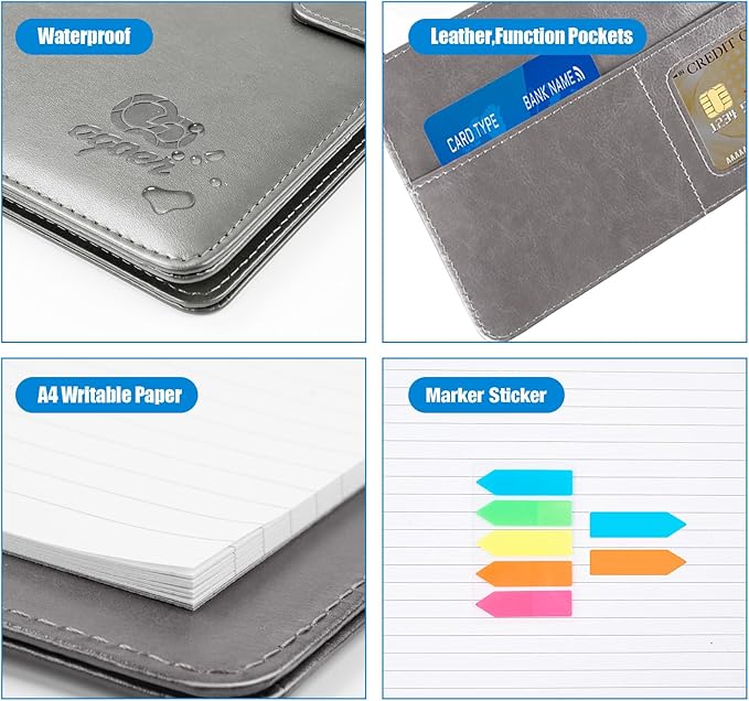 A4 Padfolio Portfolio Leather Binder,Business Interview Legal Document Organizer with Magnetic Closure Cover with Letter Sized Papers,Sticky Tabs,Pen for Legal Pad Holder Paperwork Men Women(Grey)