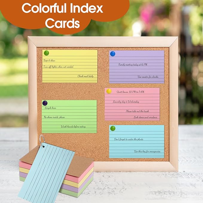350 Pcs Index Cards With Ring, 3x5 Inches Flash Cards With Rings，Colored Heavy Notecards With Ring, Punched Lined Study Cards For School, College, Home, Office, Memory, To Do List (5 Colors)