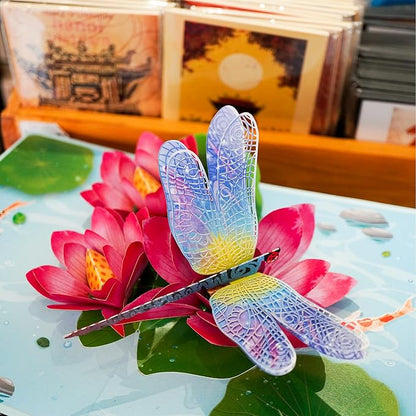 Dragonfly and Lotus Pop Up Card, Greeting Card for Various Occasions, Modern Floral Design, Perfect for Birthdays, Weddings, Get Well, Thinking of You, Mother's Day