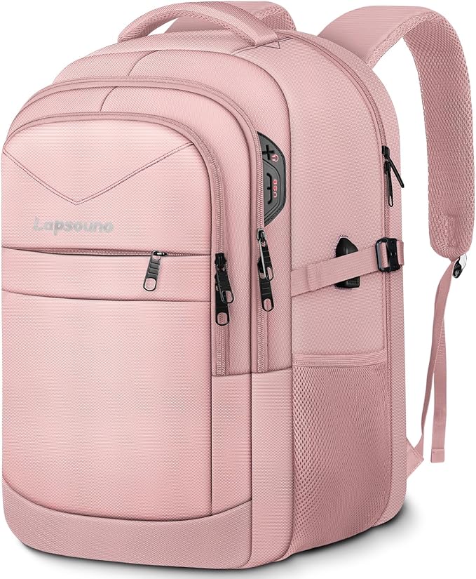 Lapsouno Business Laptop Backpack,Travel Backpack, Carry on Backpack for Women, TSA 15.6 Inch Travel Laptop Backpack with USB Port,College School Business Backpack for Women, Light Pink