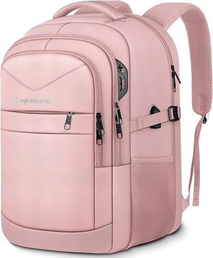 Lapsouno Business Laptop Backpack,Travel Backpack, Carry on Backpack for Women, TSA 15.6 Inch Travel Laptop Backpack with USB Port,College School Business Backpack for Women, Light Pink