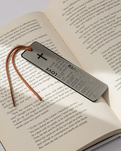 Christian Bookmarks, Metal Bible Bookmark for Men Women Readers Book Lover, Christmas Gift, Giveaways for Sunday School, Christmas Gifts for Members of Church. (Love Never Fails)