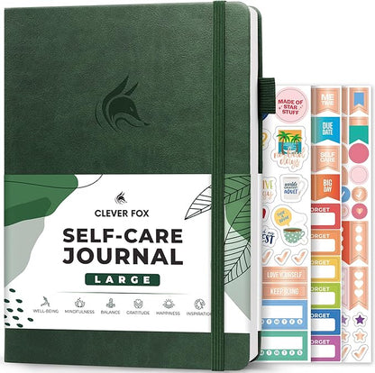 Clever Fox Self-Care Journal – Wellness & Daily Reflection Notebook – Mental Health & Personal Development Journal – Self-Care, Meditation & Mood Journal for Women & Men – Large (Forest Green)