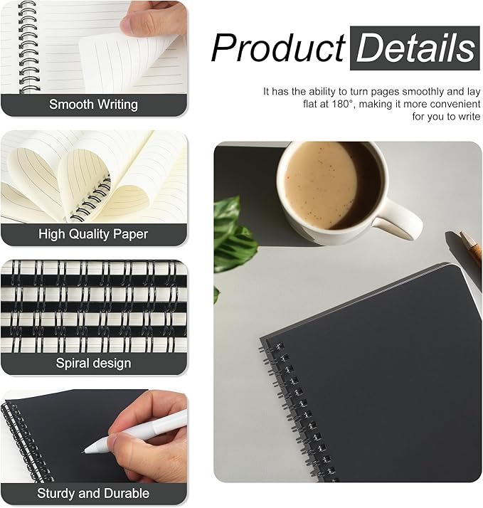 miikoul 60 Packs A5 Spiral Notebooks, Black Ruled Notebooks Bulk, 8.3"×5.5", 60 Sheets/120 Pages, Hardcover Lined Journal Notepad Travel Notebooks for Office and School Supplies