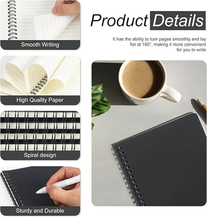 miikoul 60 Packs A5 Spiral Notebooks, Black Ruled Notebooks Bulk, 8.3"×5.5", 60 Sheets/120 Pages, Hardcover Lined Journal Notepad Travel Notebooks for Office and School Supplies