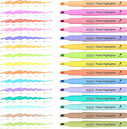 Shuttle Art Highlighters, 15 Colors Pastel Highlighter Pens Assorted Colors, Chisel Tip Dry-Quickly Non-Toxic Highlighter Markers for Adults Kids Highlighting in the Home School Office