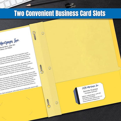 2 Pocket Folders, Assorted 7 Vibrant Colors with Complementing Interior Colors, Fits Letter Size Paper, for School, Office, Home (with Prongs, 25)