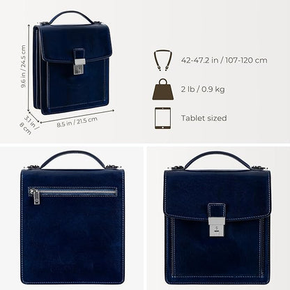 Time Resistance Small Leather Briefcase for Men - Crossbody Bag - Italian Leather Messenger Bag - Gift Box Included