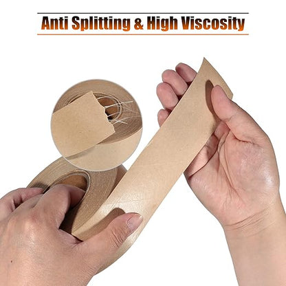 LLPT Kraft Paper Gummed Tape 2.75” x 66 Yards 2 Pack Reinforced Fiberglass Water Activated Kraft Tape Brown Packing Tape Heavy Duty for Mailing Shipping Sealing Boxes (PGB7060R02)