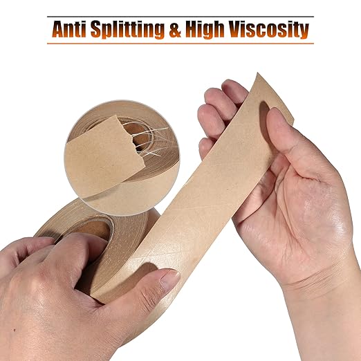 LLPT Kraft Paper Gummed Tape 2.75” x 66 Yards 4 Pack Reinforced Fiberglass Water Activated Kraft Tape Brown Packing Tape Heavy Duty for Mailing Shipping Sealing Boxes (PGB7060R04)