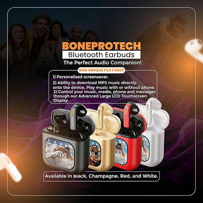 Bluetooth Smart Touch Earbuds, Customizable Screen Saver, MP3 Player, Control Social Media, Calls, messeging, ENC Noise Reduction, Built-in mic, Advanced V5.3 Technologies (Black)