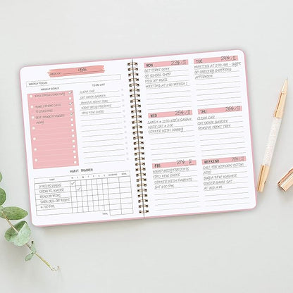 Weekly Planner with Habit Tracker Undated 52 Weeks To Do List Notebook Spiral Weekly Planner Notebook for Weekly Goals Priorities Work Planner, 5.8" x 8" Pink